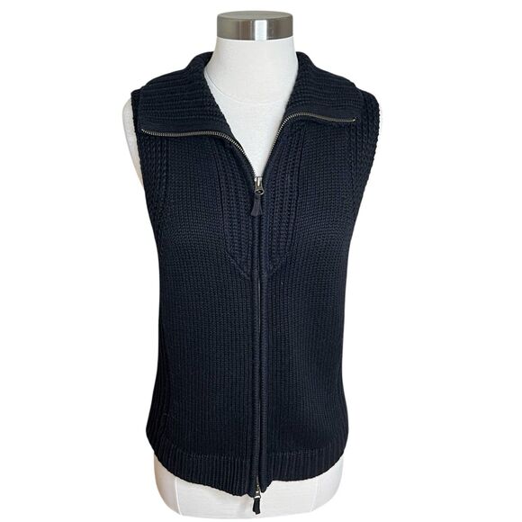 Isabella Bird Knit Vest Size Medium Black Cotton Angora Double Zip Collar Y2k - Picture 1 of 9